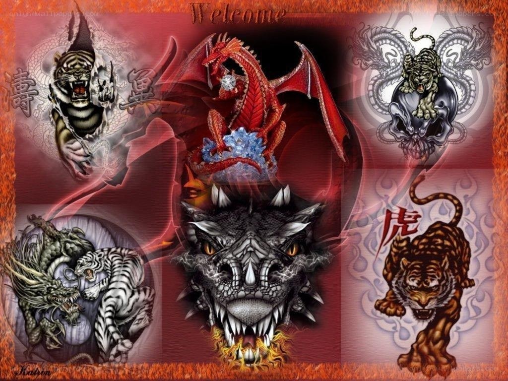 Dragon and tiger fantasy art collage