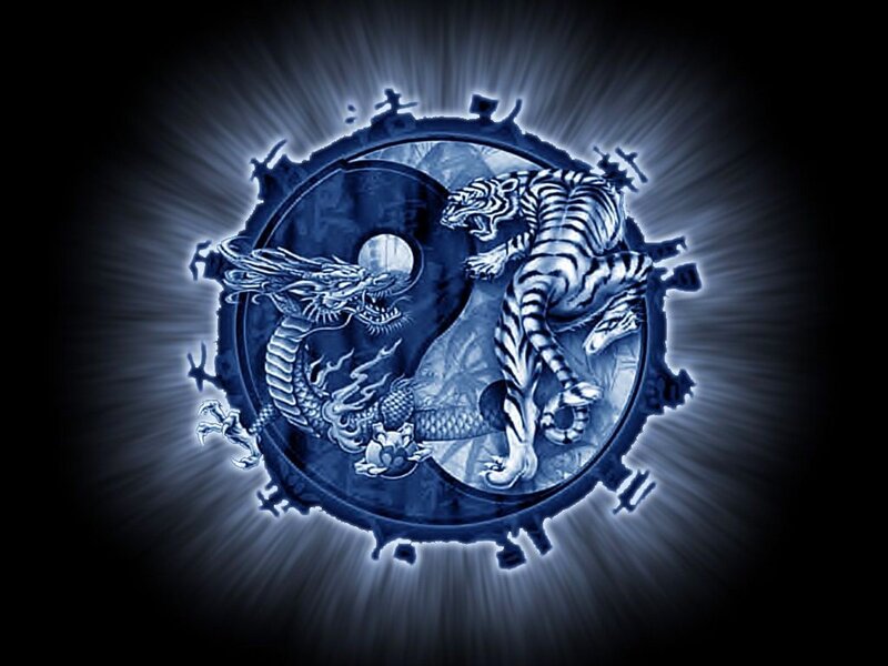 Dragon and Tiger Yin-yang — Blue, Dramatic, Digital Art, Yin-yang Symbol, Black