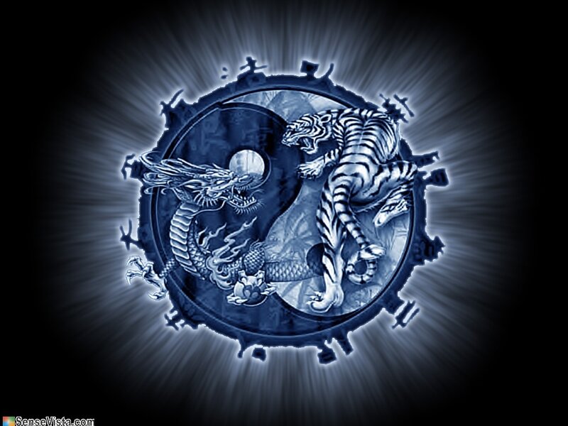 Dragon and Tiger Yin-yang — Blue, Dramatic, Digital Art, Yin-yang Symbol