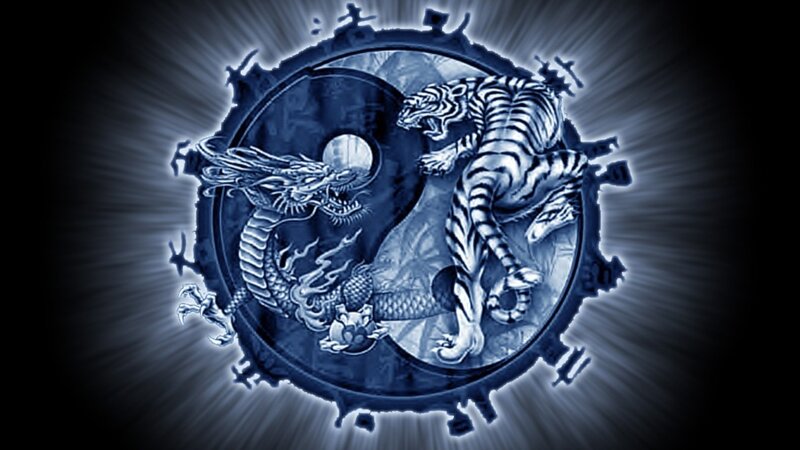 Dragon and Tiger Yin-yang — Blue