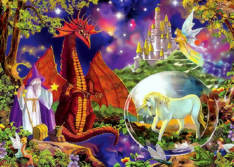 Dragon and Unicorn in Forest