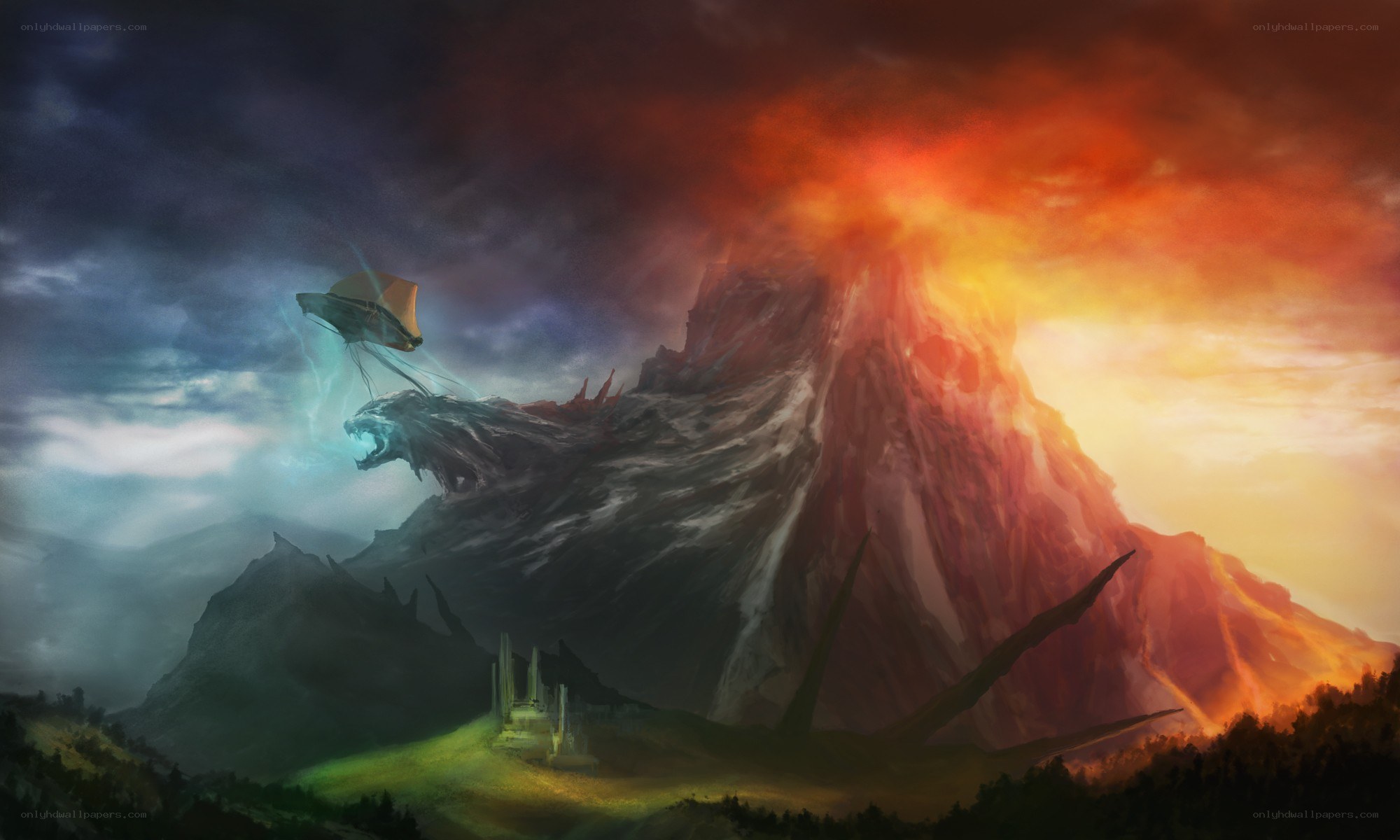 Dragon and Volcano Landscape