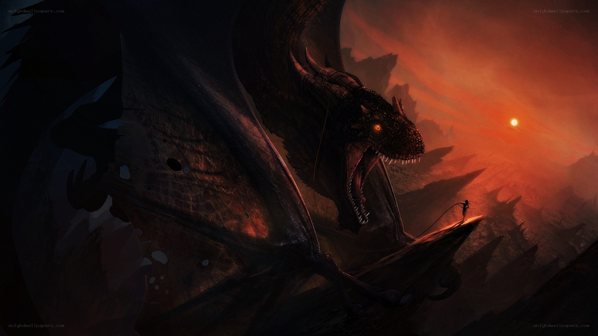 dragon and warrior at sunset