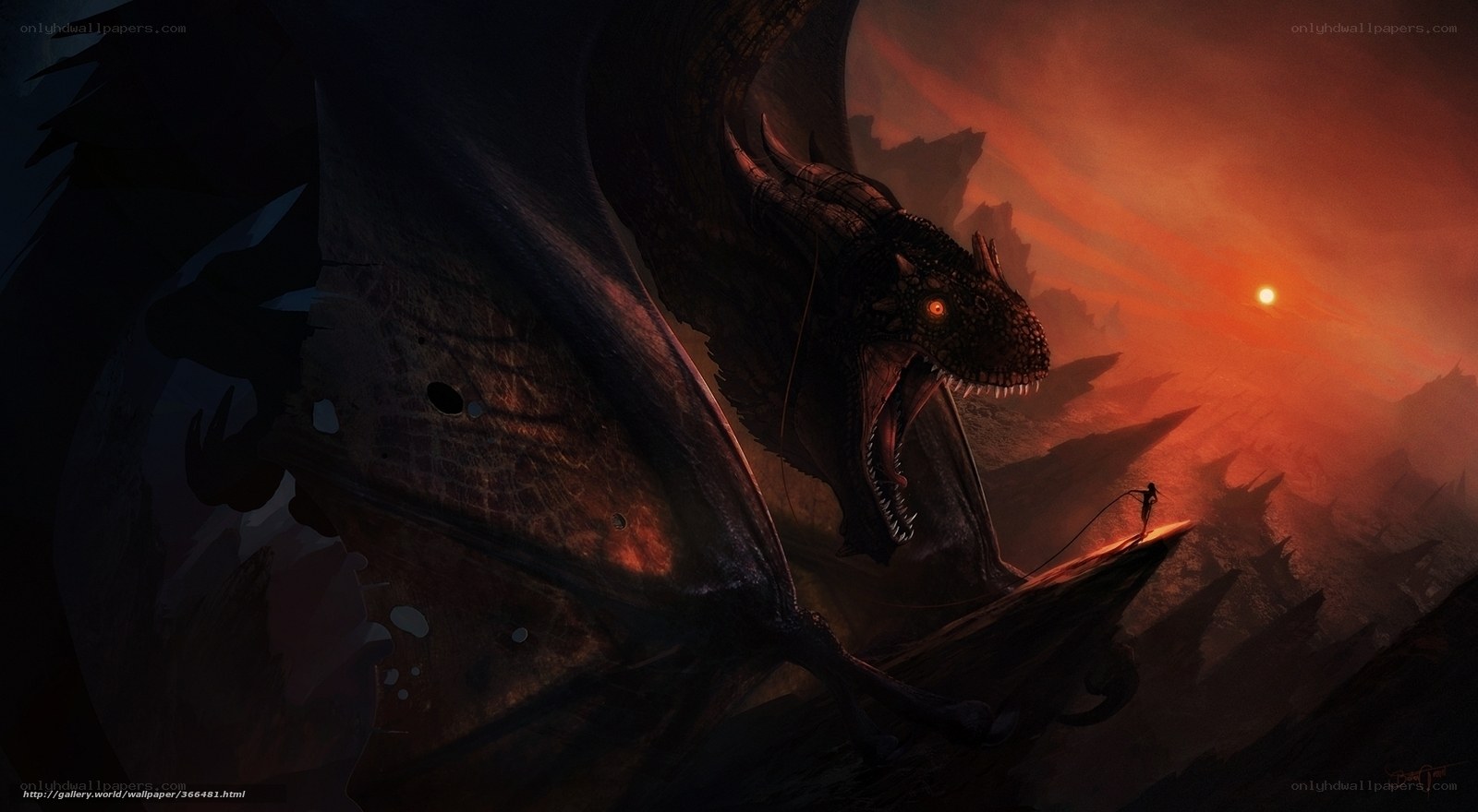 dragon and warrior at sunset