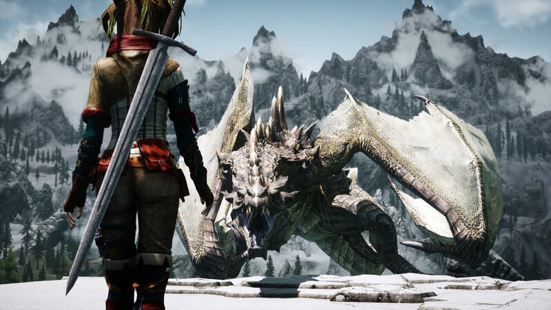 Dragon and Warrior — Gray, Dramatic, Winter, 3d Render, Mountain