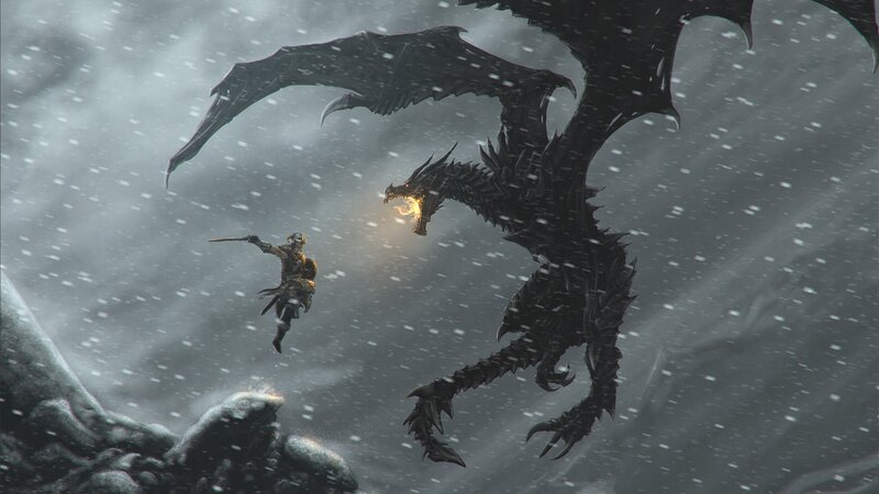 Dragon and Warrior — Gray, Dramatic, Winter, Digital Art, Snow, Wings