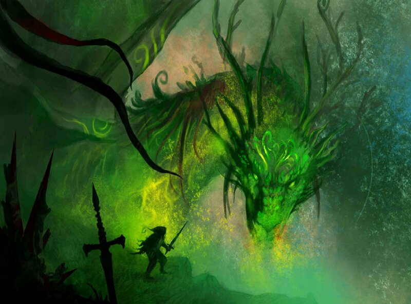 Dragon and Warrior — Green, Dramatic