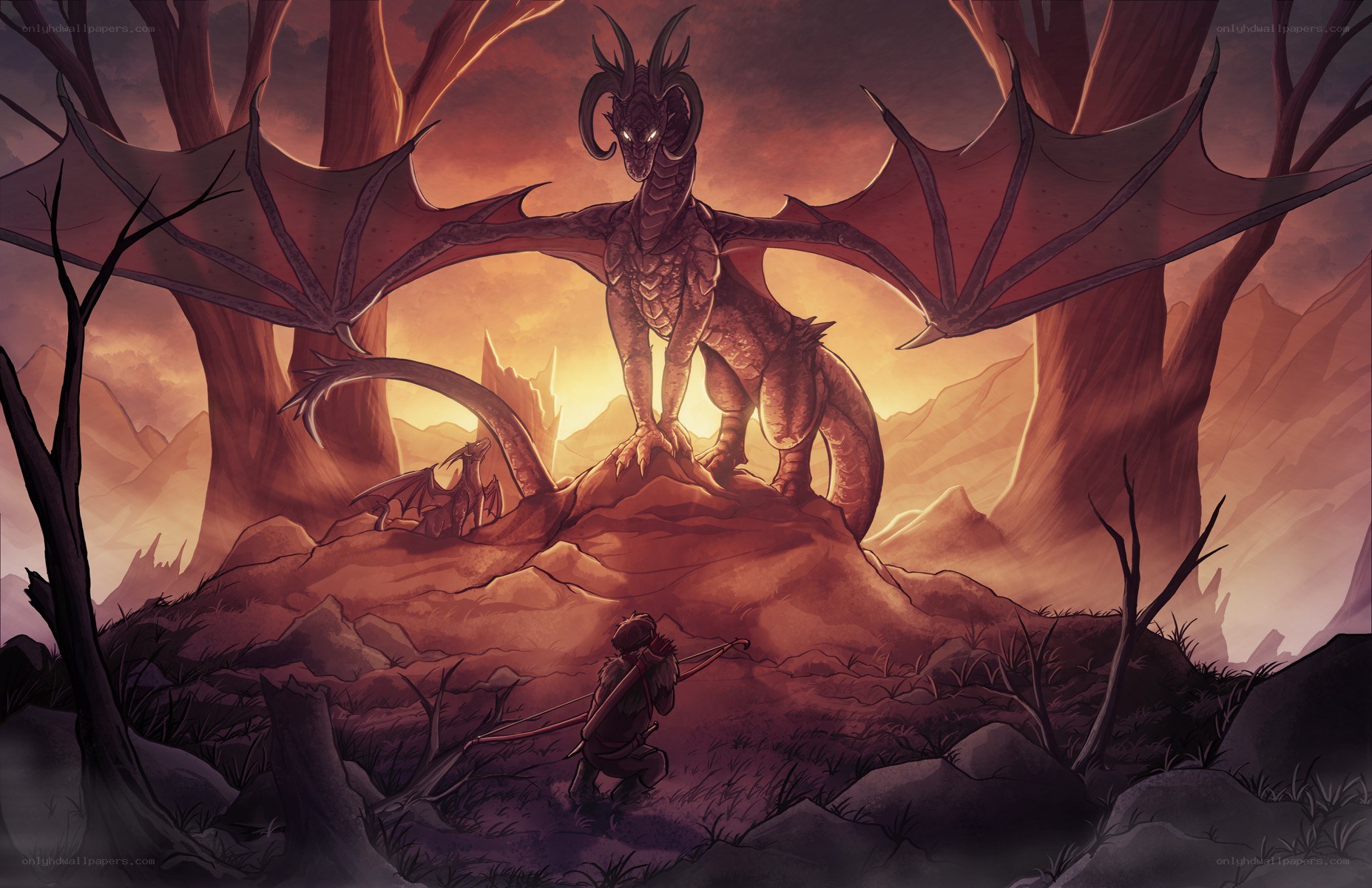 Dragon and warrior in a desolate land
