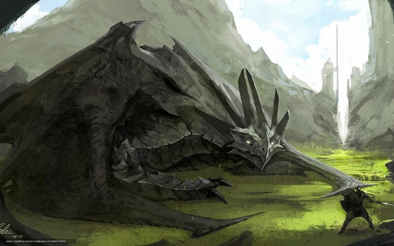 dragon and warrior in a valley