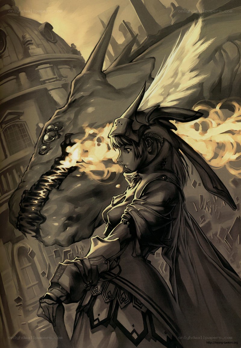 dragon and warrior in battle