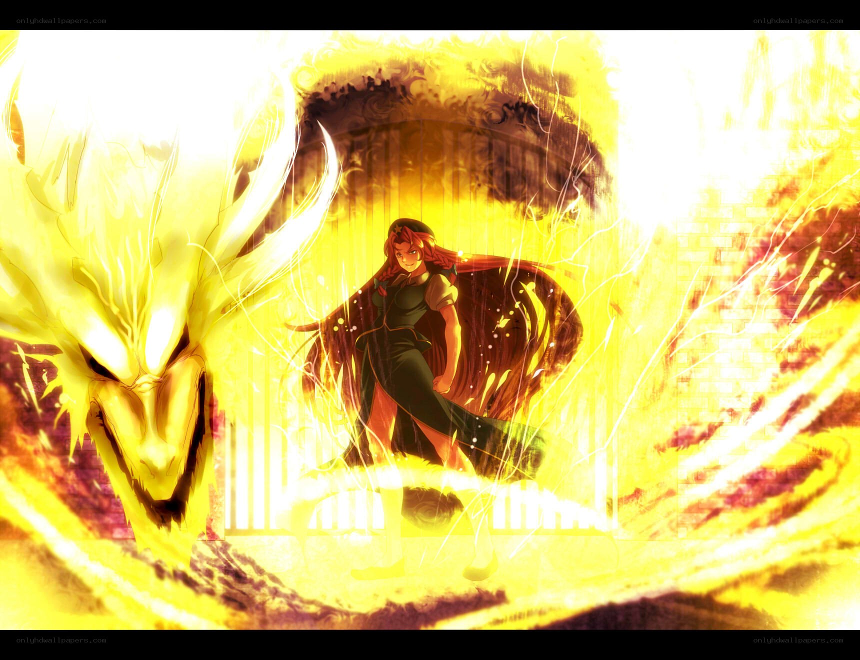 dragon and warrior in golden light