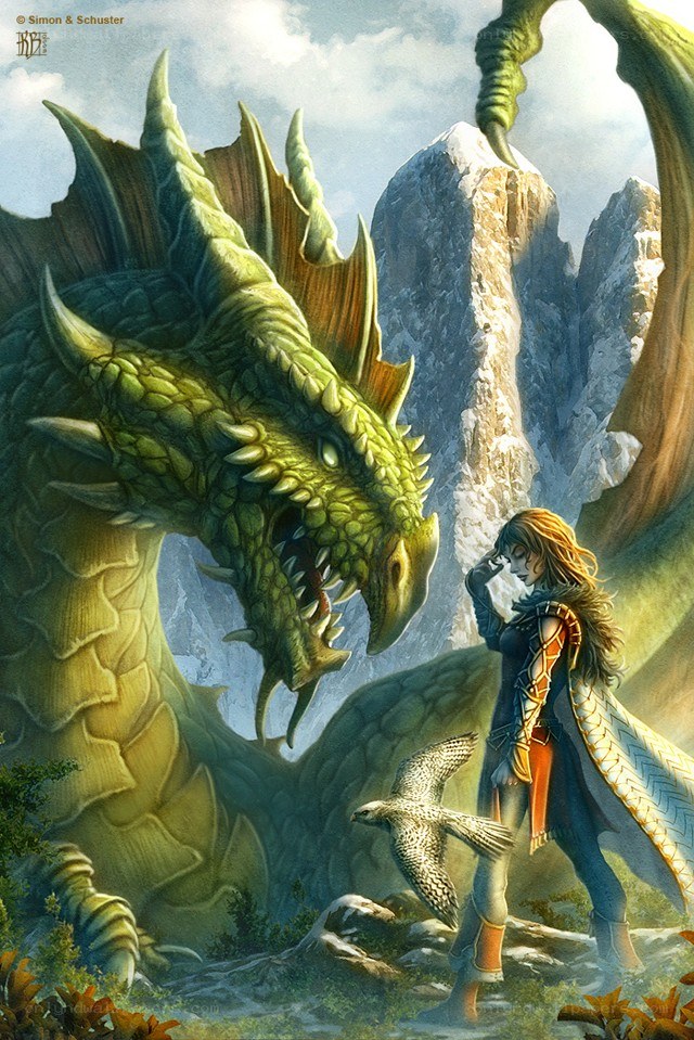 dragon and warrior in mountains