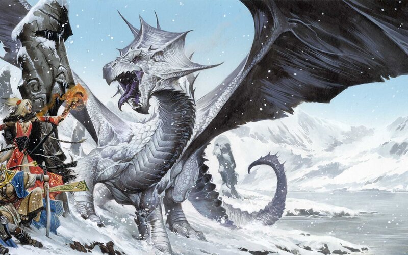 Dragon and Warrior in Snow