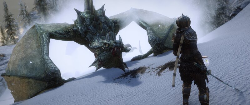 Dragon and Warrior in Snow — White