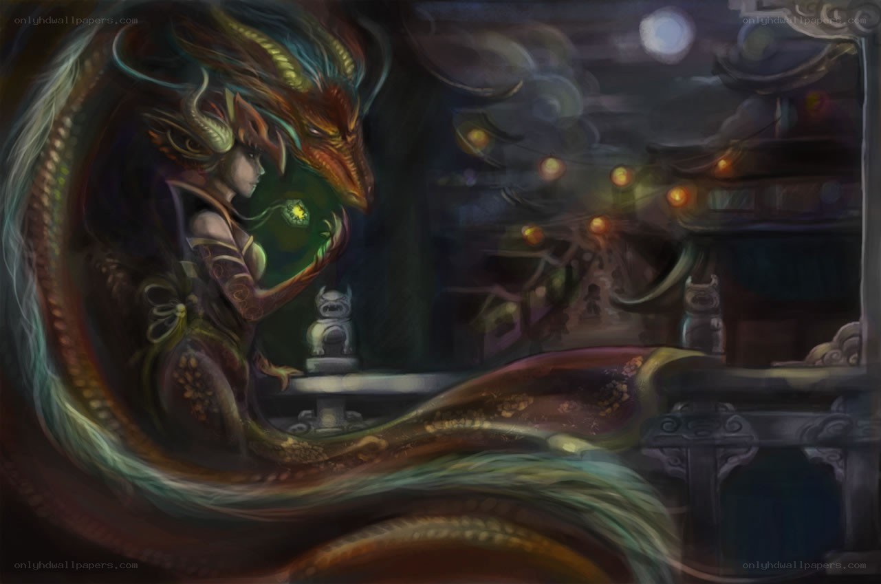 dragon and warrior in temple