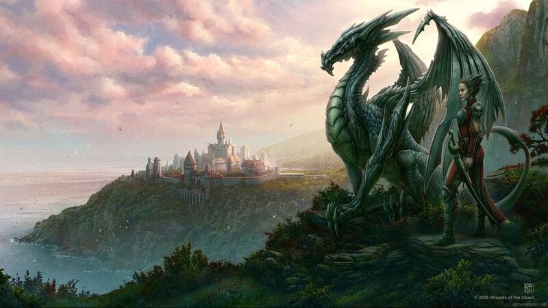 dragon and warrior on a cliff