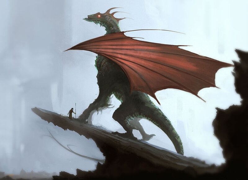 dragon and warrior on cliff