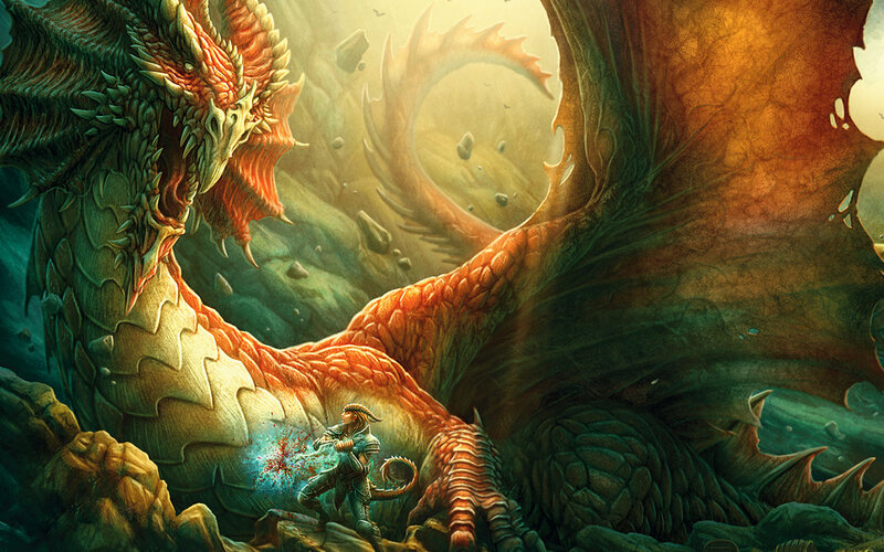 Dragon and Warrior — Orange, Dramatic