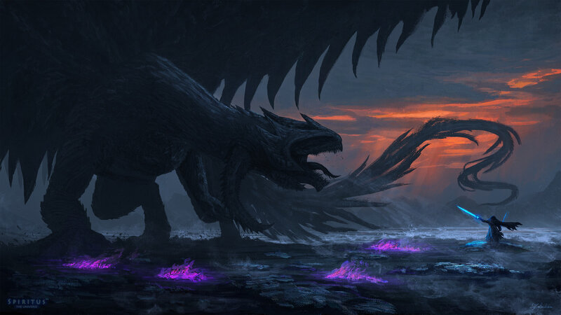 Dragon and Warrior — Purple, Dramatic