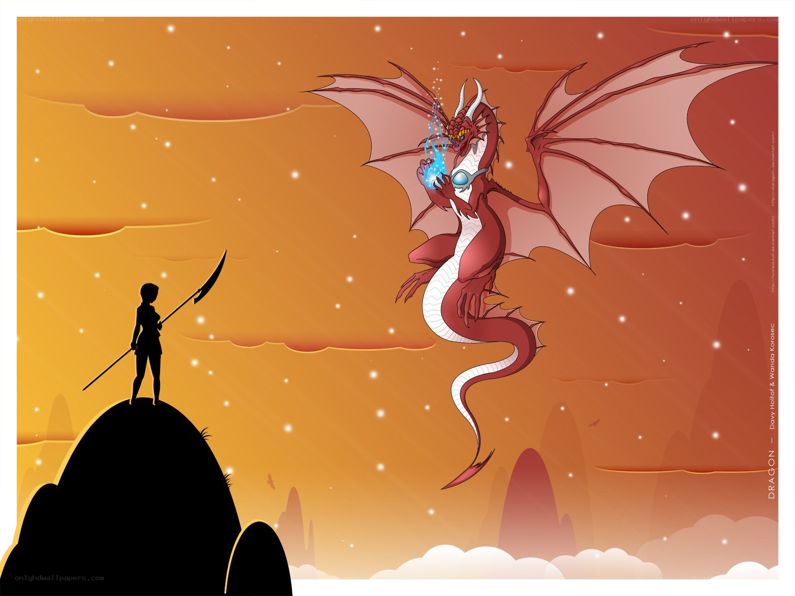 Dragon and warrior silhouette