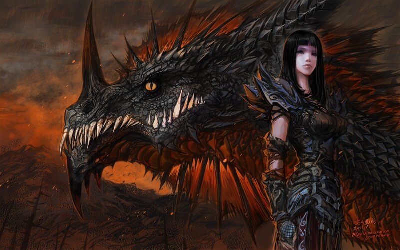 Dragon and Warrior Woman — Black