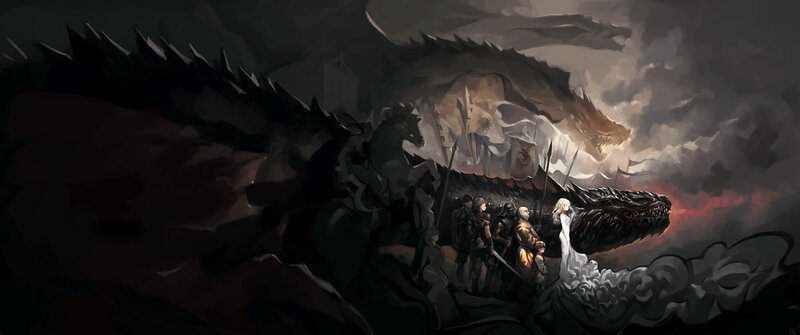 Dragon and Warriors — Black, Dramatic, Night
