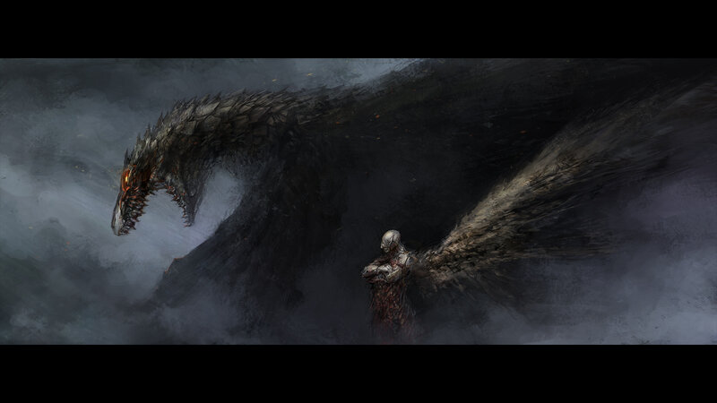Dragon and Winged Figure