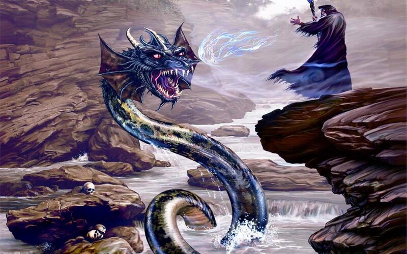Dragon and Wizard Battle — Blue