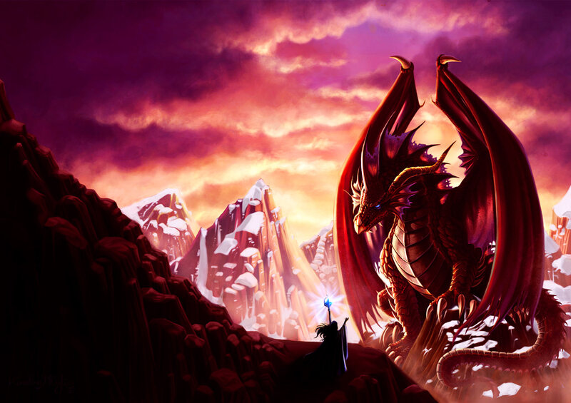 dragon and wizard confrontation