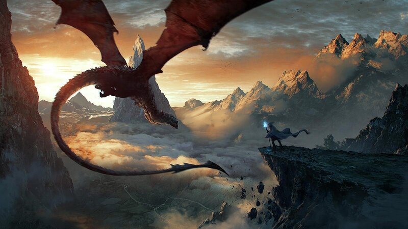 Dragon and Wizard — Orange, Dramatic
