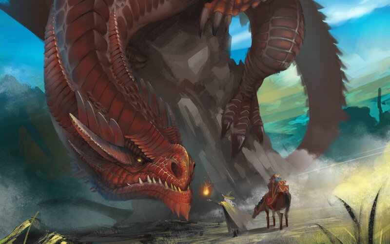 Dragon and Wizard — Red