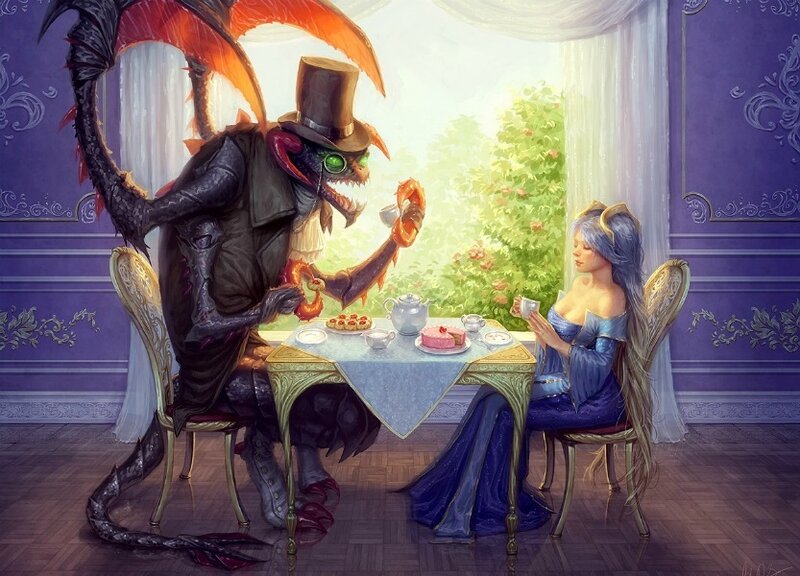 Dragon and Woman at Tea
