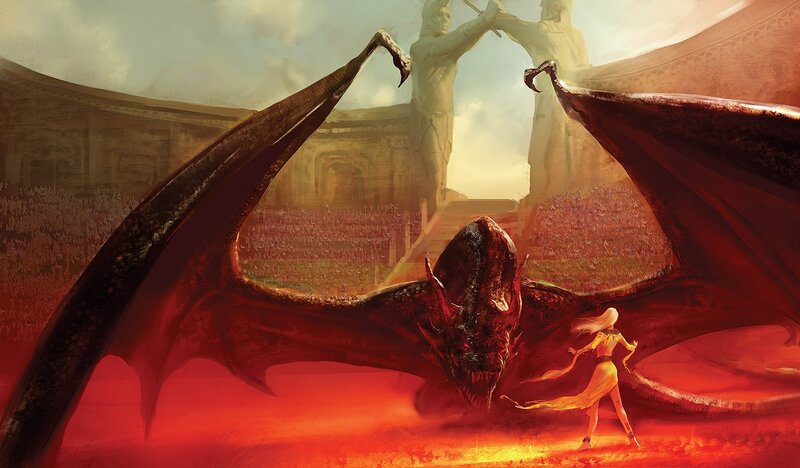 Dragon and Woman in Arena