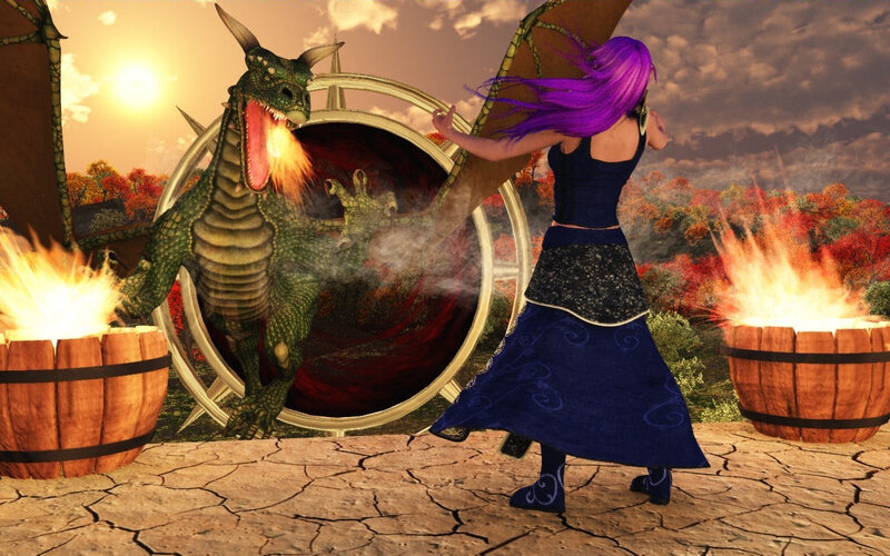 Dragon and Woman in Fantasy Scene