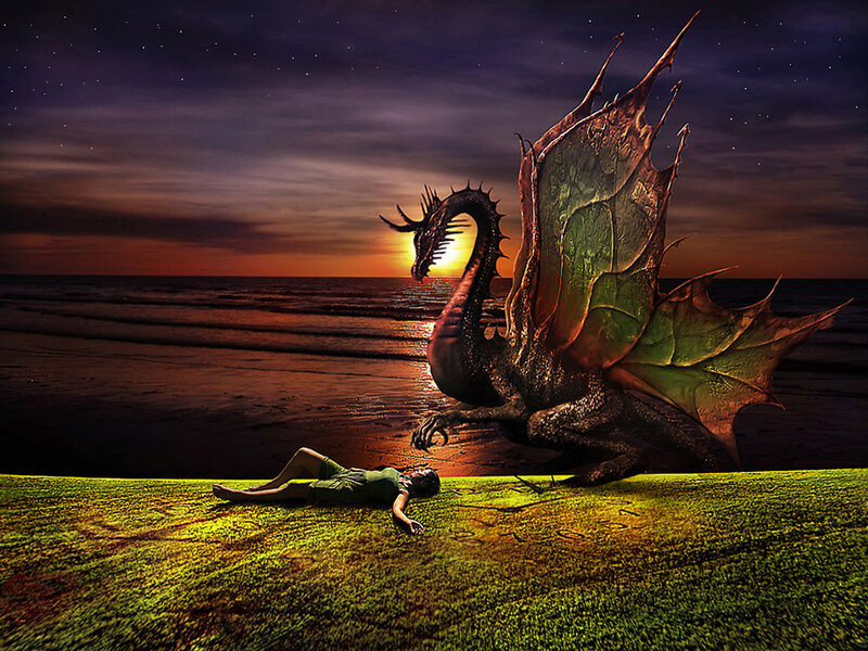 Dragon and Woman on Beach