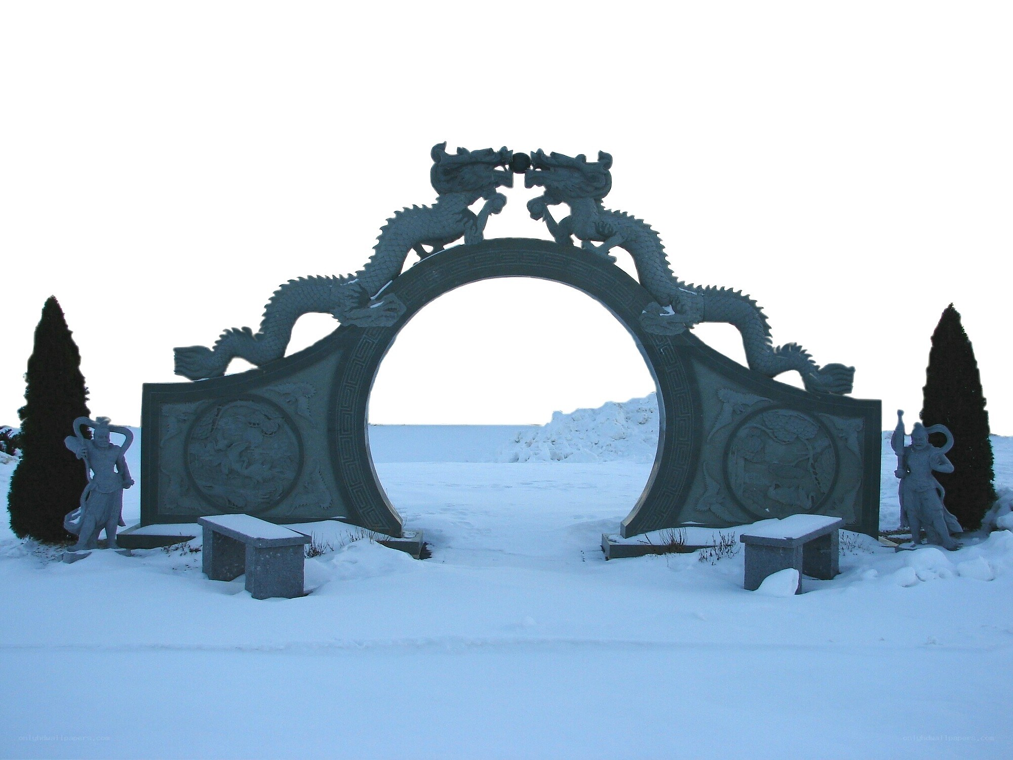 Dragon arch in snowy landscape
