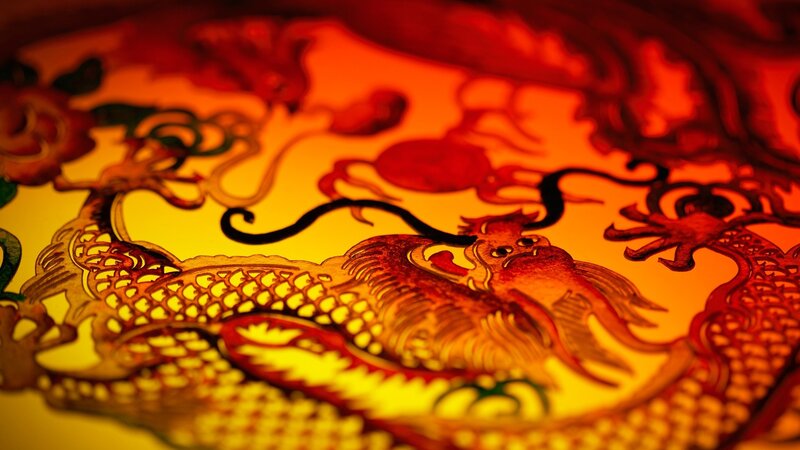 dragon artwork on red background