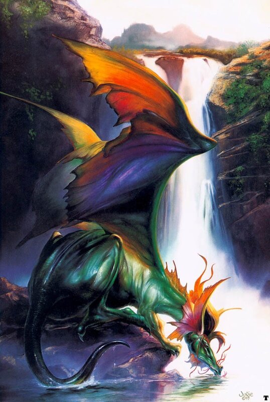 Dragon at the waterfall