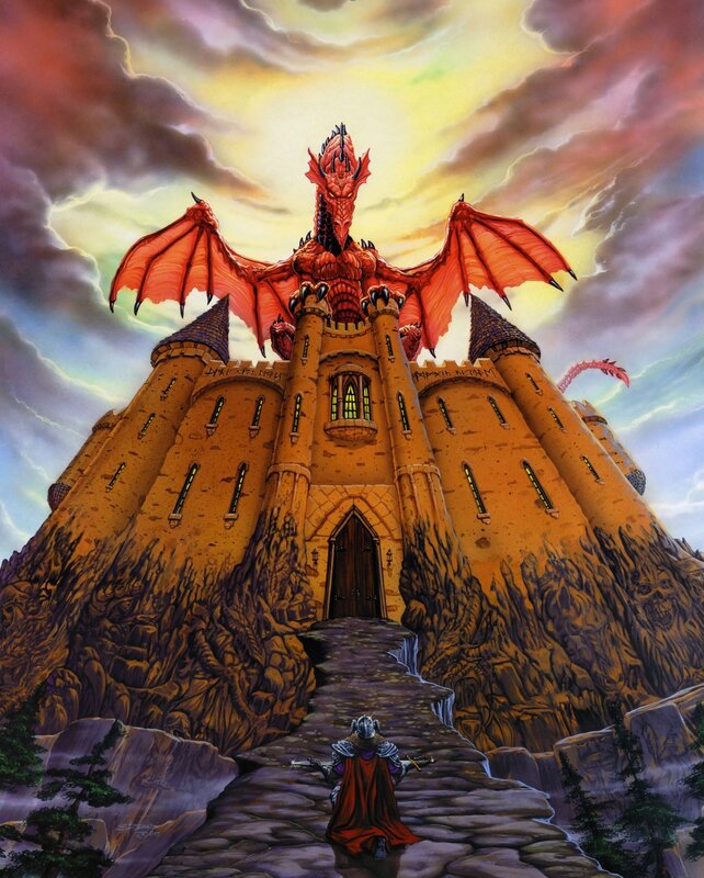 Dragon atop a castle