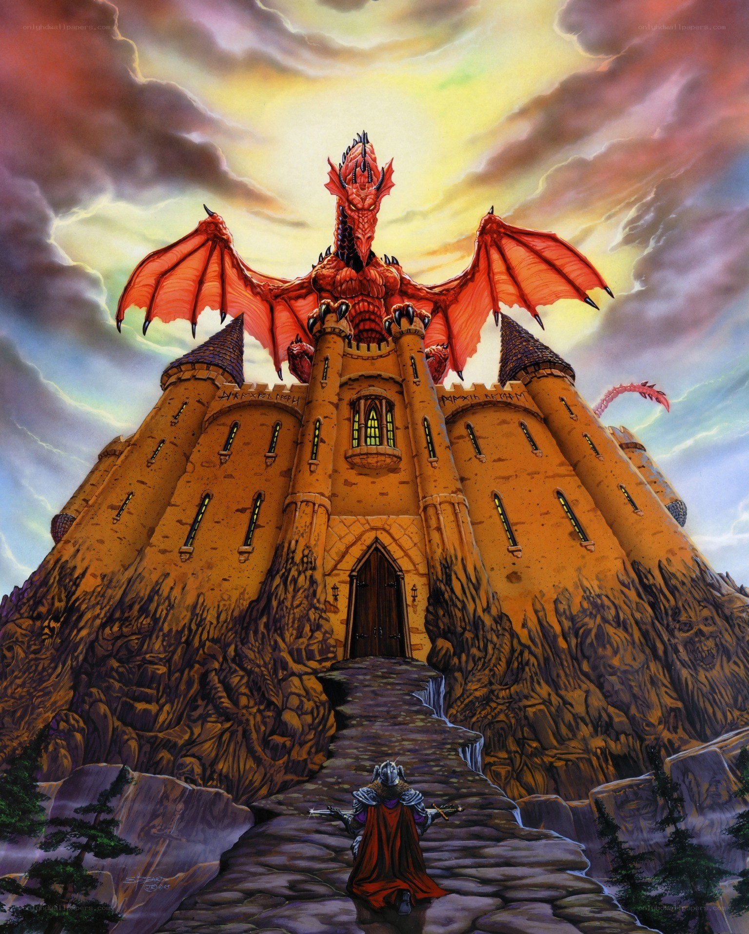 Dragon atop a castle