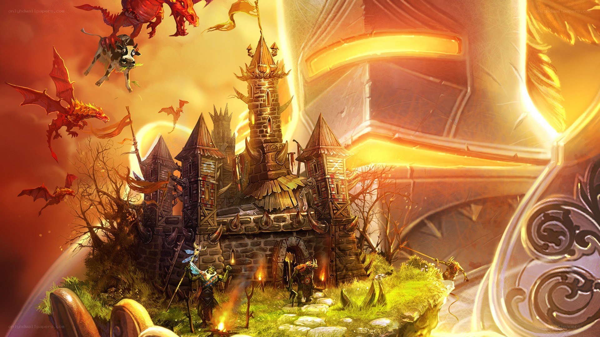 Dragon attack on a castle
