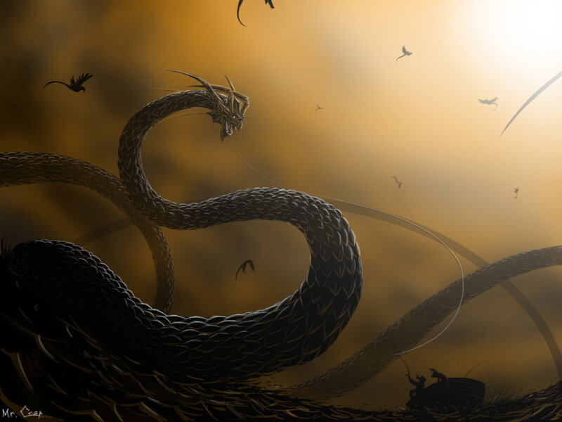 Dragon attacking a boat