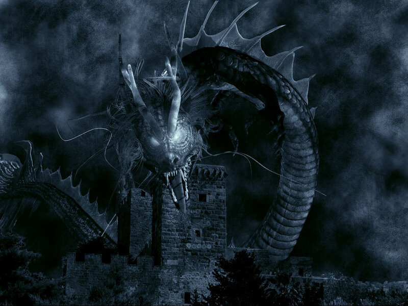 Dragon attacking a castle