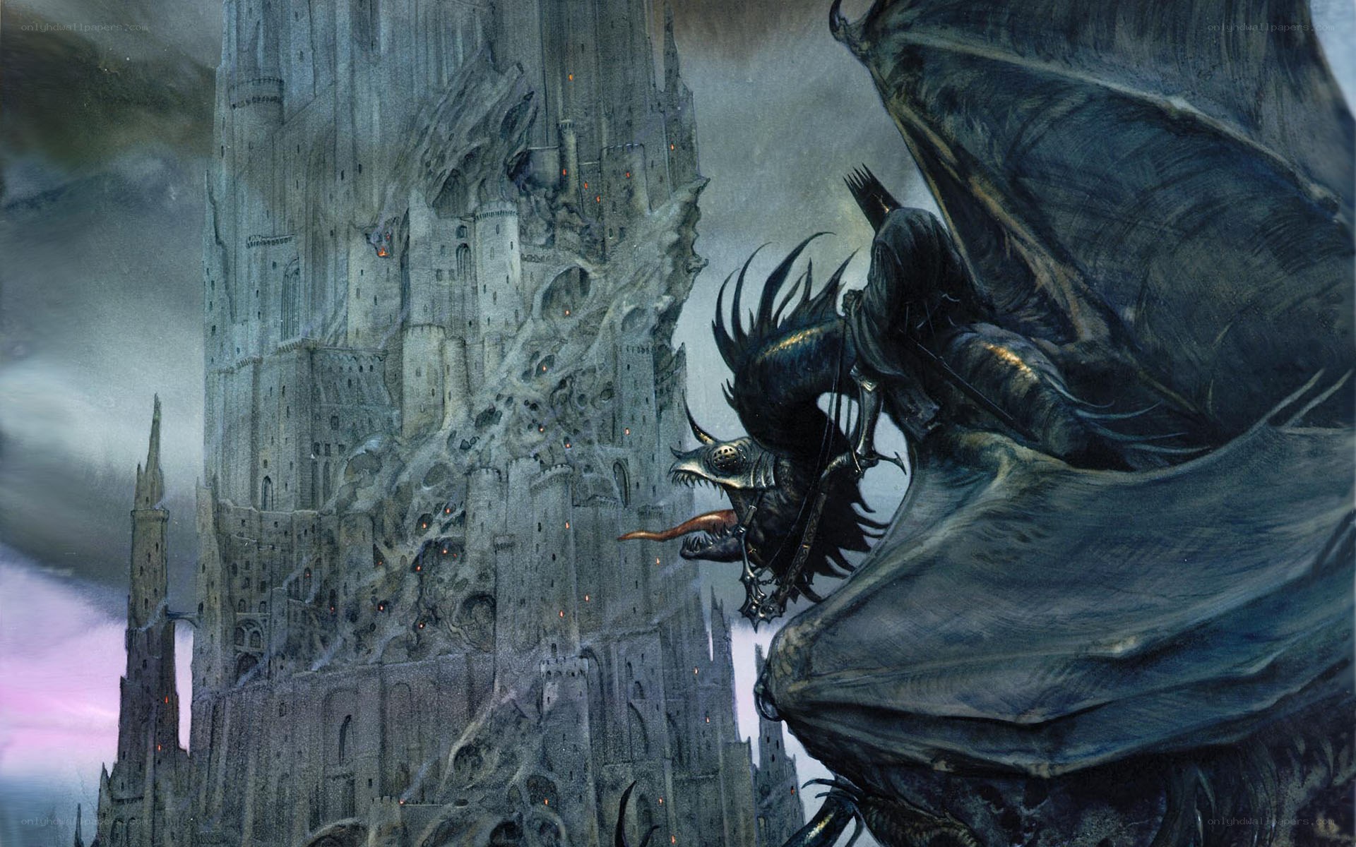 dragon attacking a castle