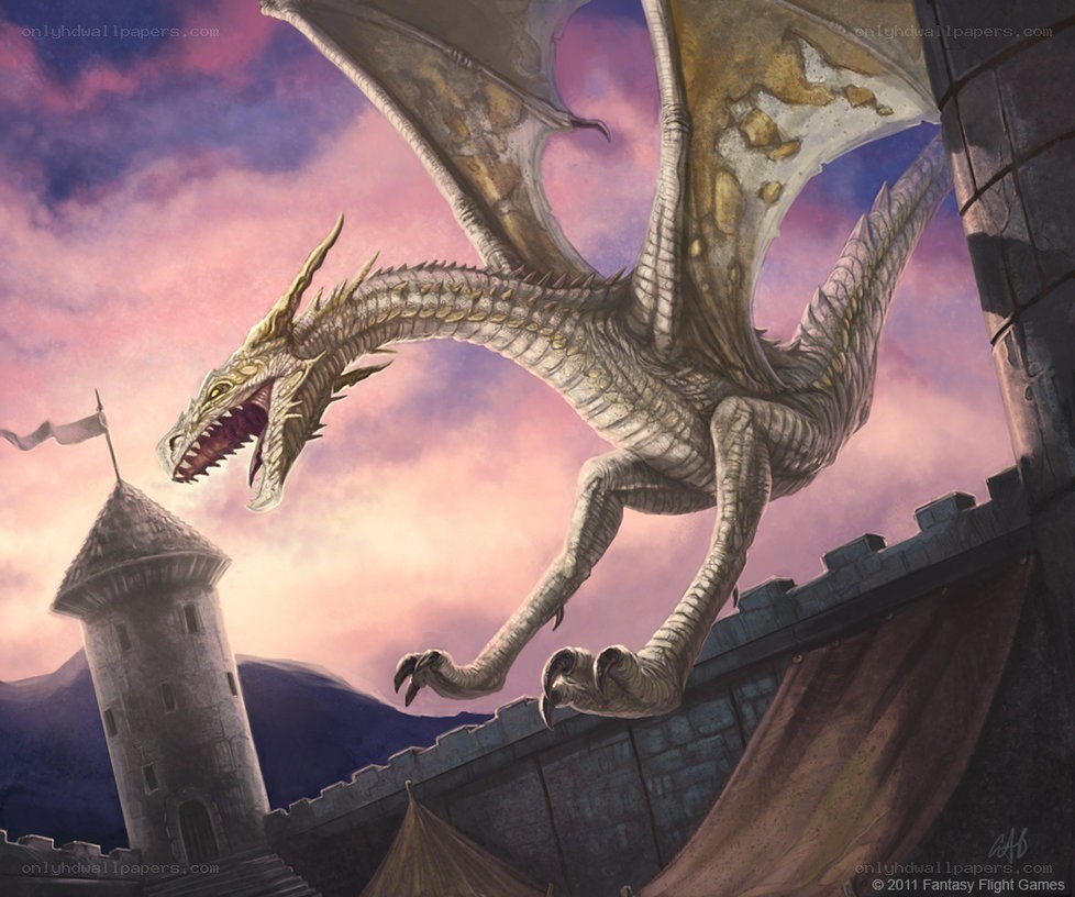 dragon attacking a castle