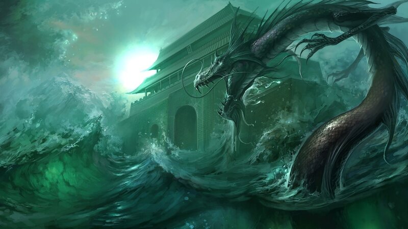 dragon attacking ancient gate