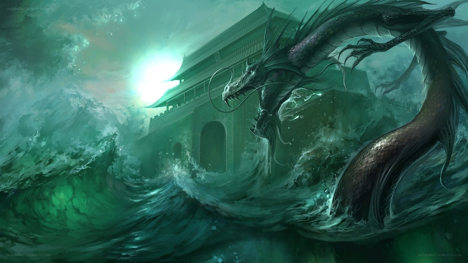 dragon attacking ancient gate