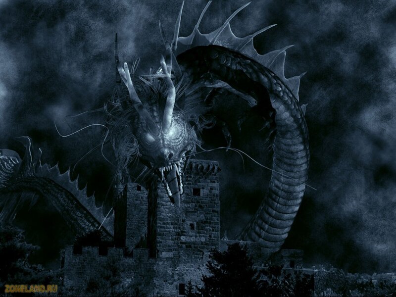 Dragon Attacking Castle — Blue, Dark
