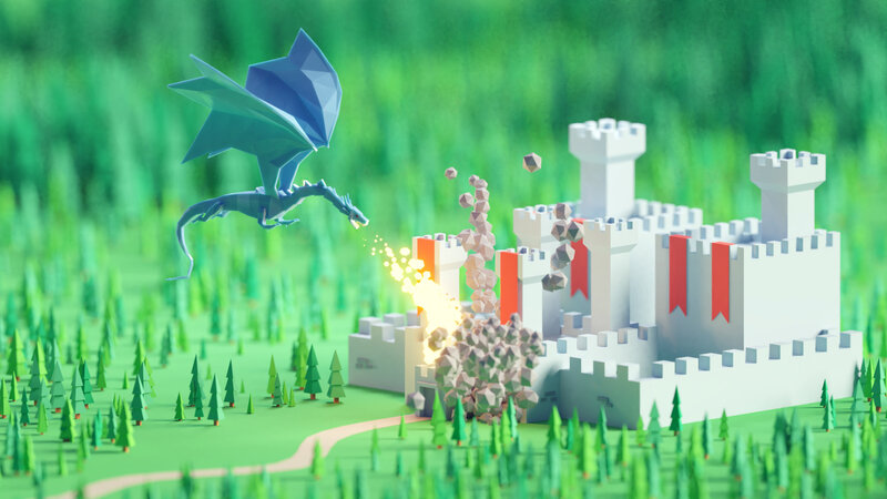 Dragon Attacking Castle — Green, Dramatic, Afternoon, 3d Render