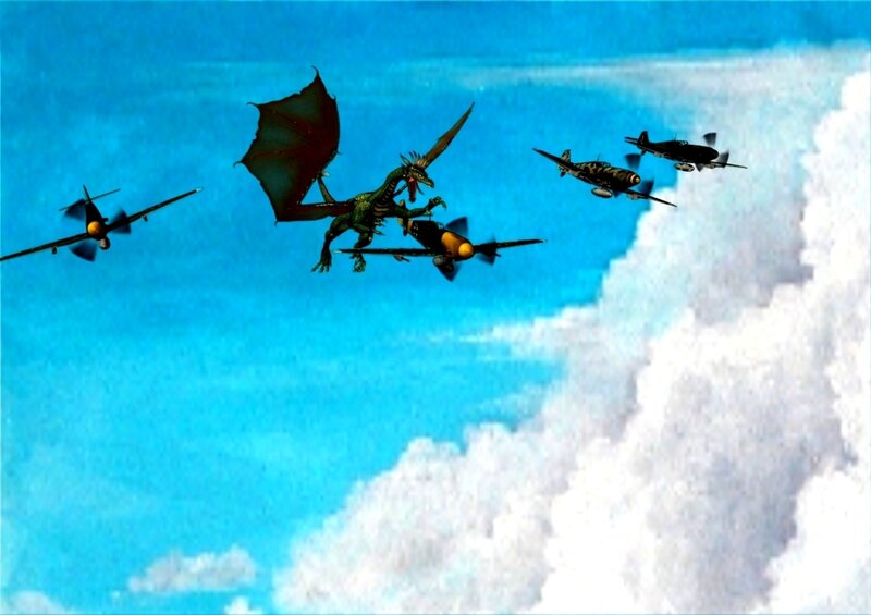dragon attacking fighter planes
